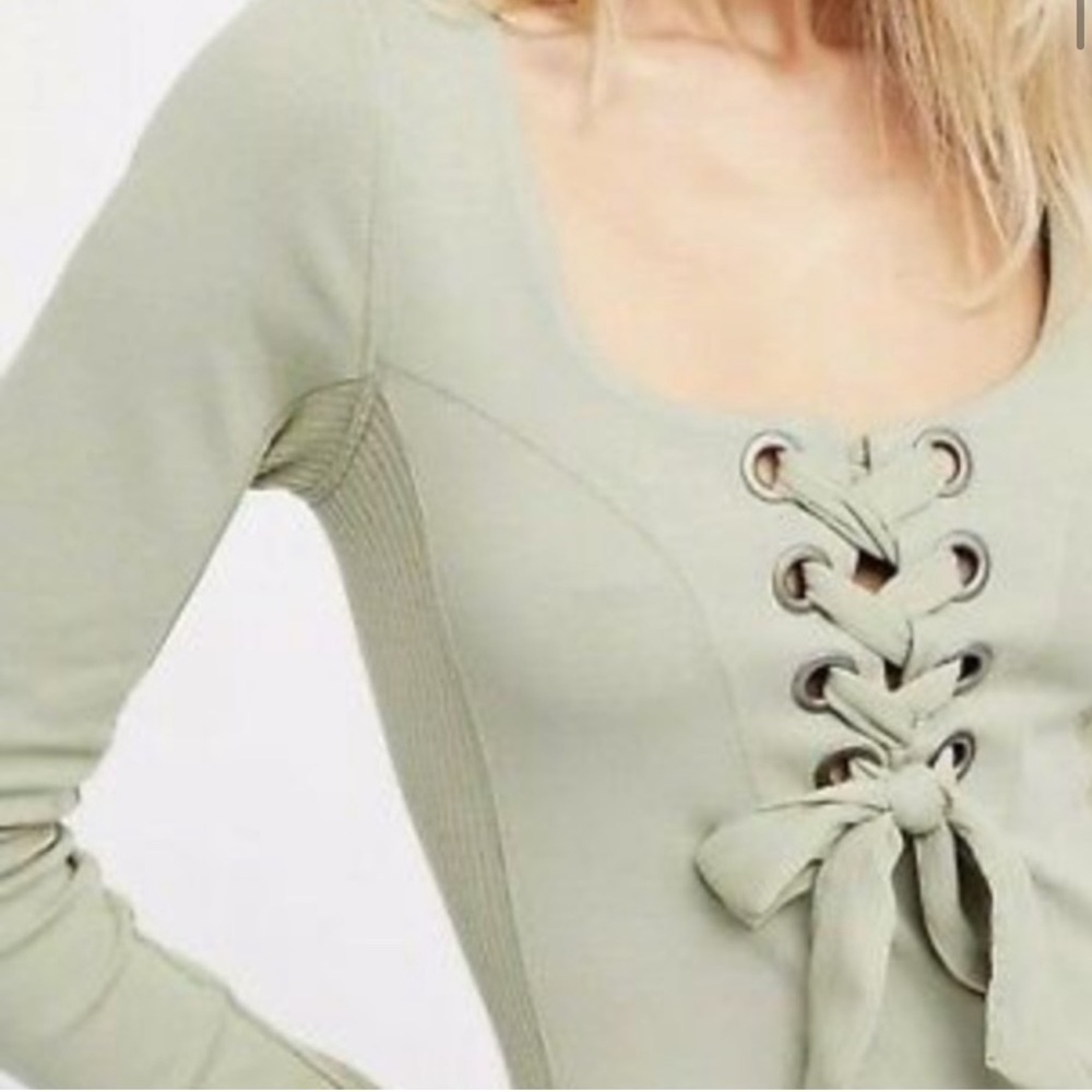 Free People Looking Back Ribbed Top Light Celery Green size xsmall 7040 - Picture 6 of 14